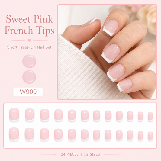 24pcs Sweet Blush Pink Short French Press-On Nails