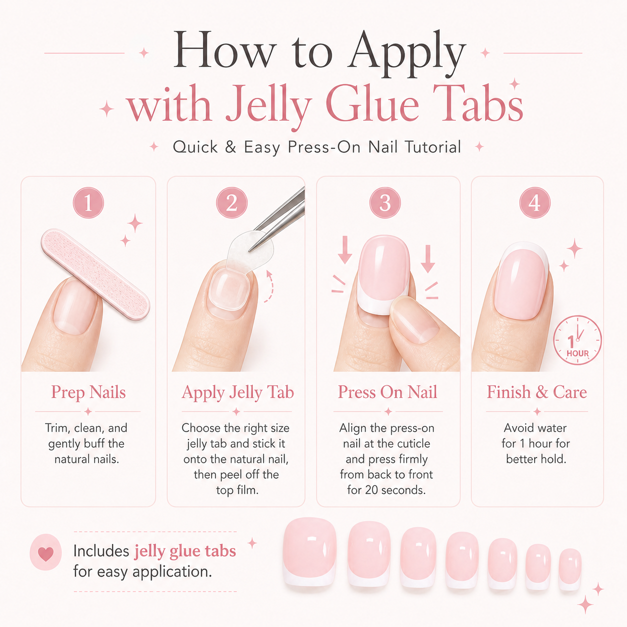 24pcs Sweet Blush Pink Short French Press-On Nails