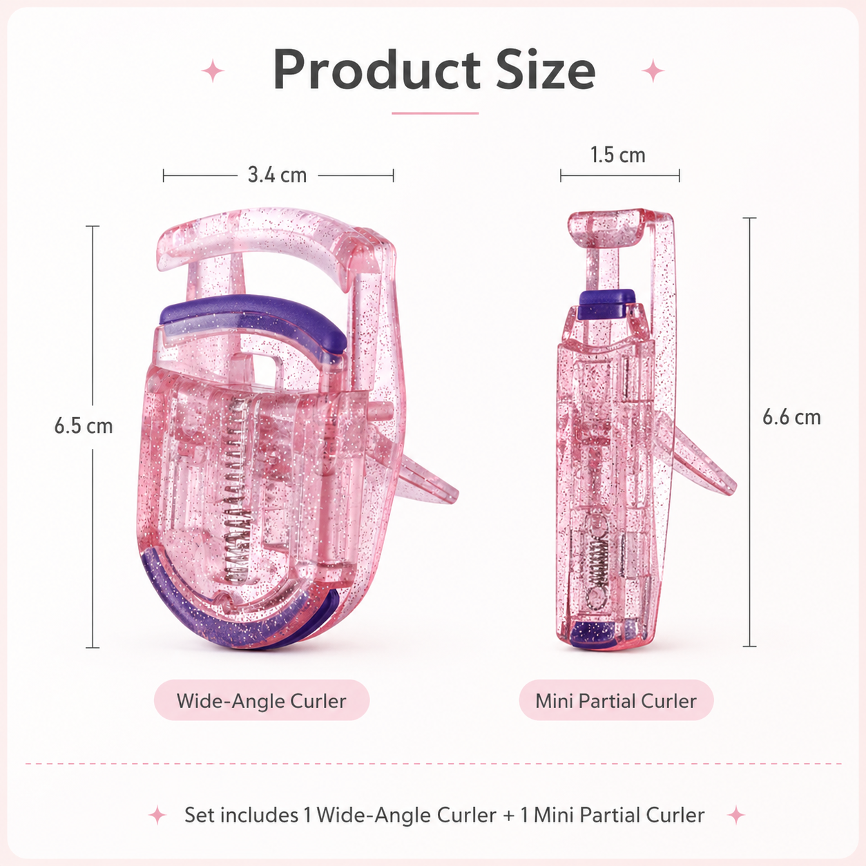 2-in-1 Glitter Pink Eyelash Curler Set