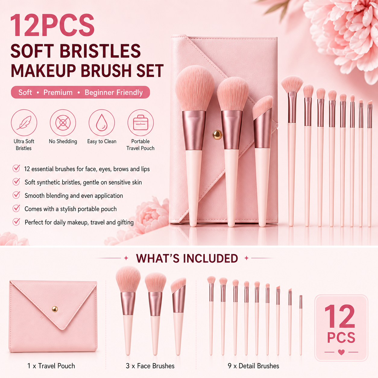 12PCS Soft Bristles Makeup Brush Set