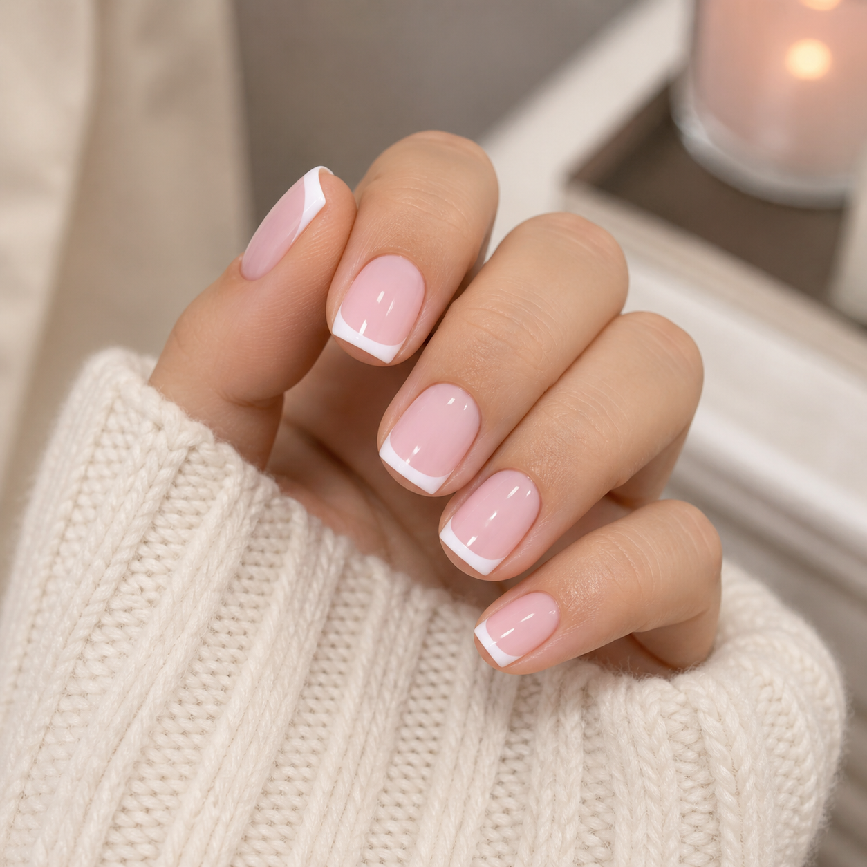 24pcs Sweet Blush Pink Short French Press-On Nails