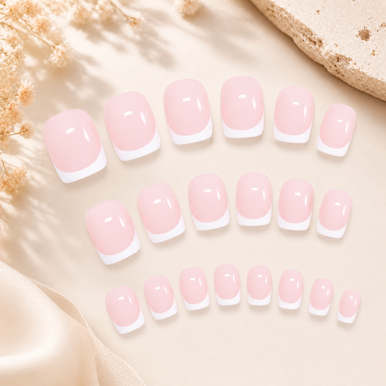 24pcs Sweet Blush Pink Short French Press-On Nails