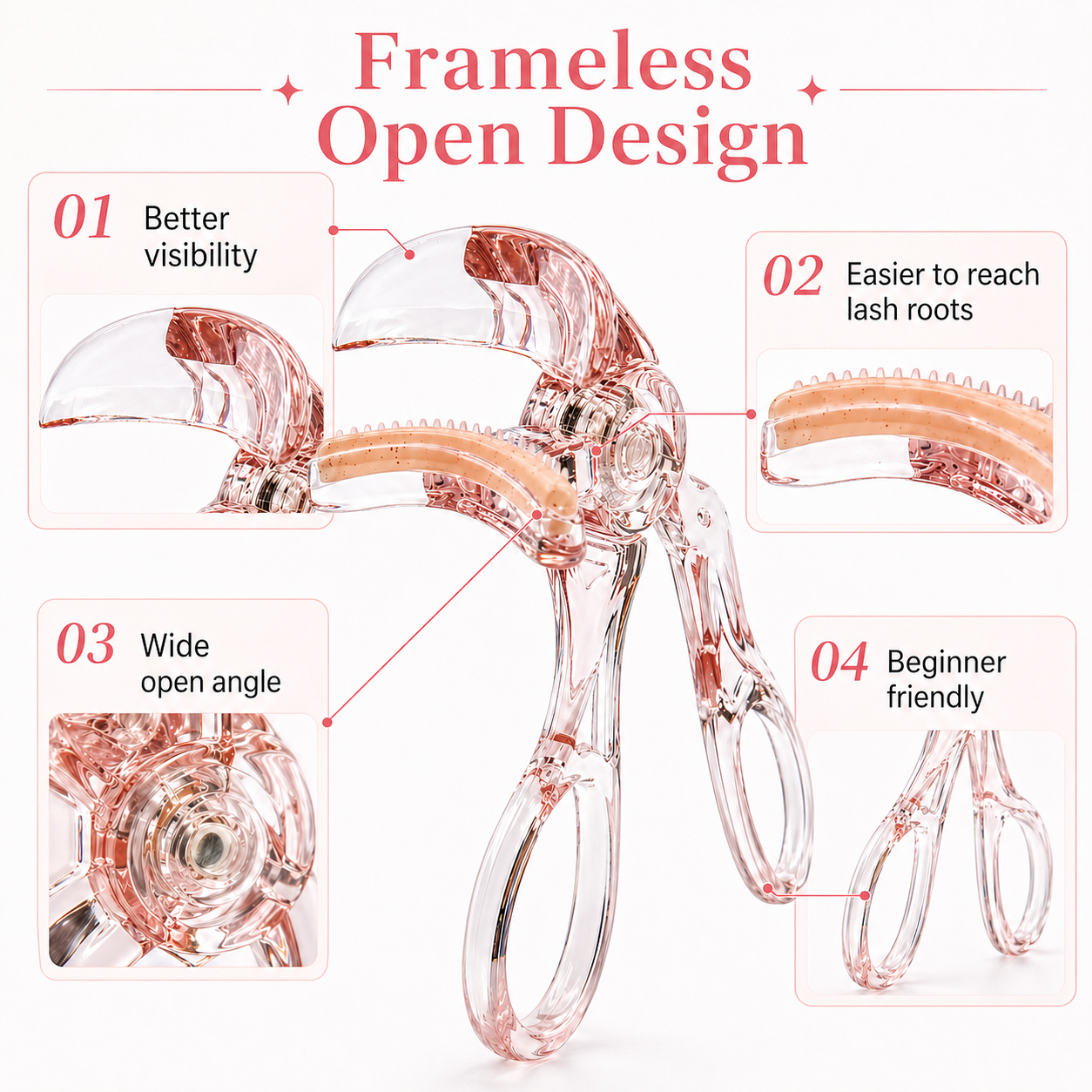 Transparent Pink Frameless Comb Eyelash Curler