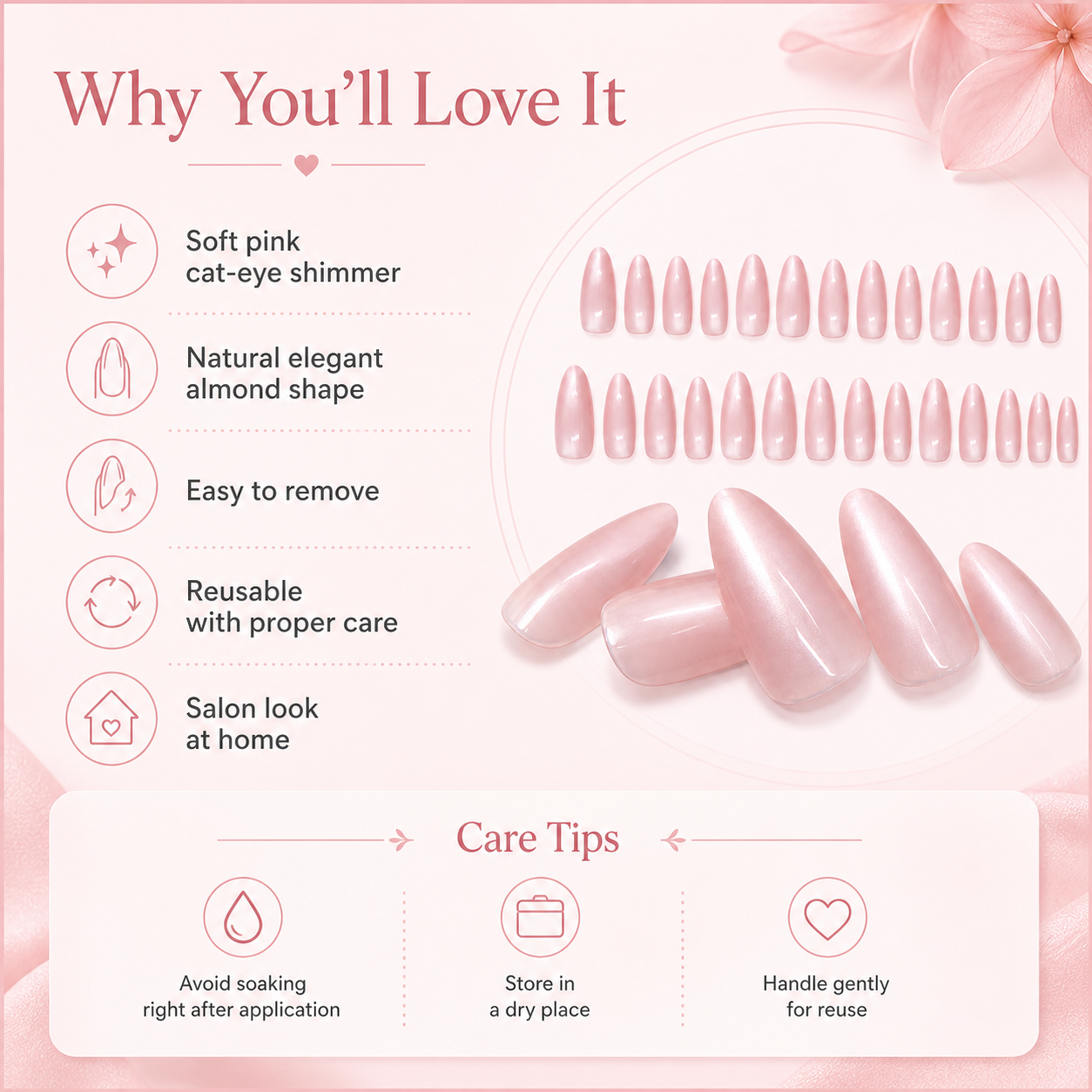30pcs Blush Pink Cat-Eye Almond Press-On Nails