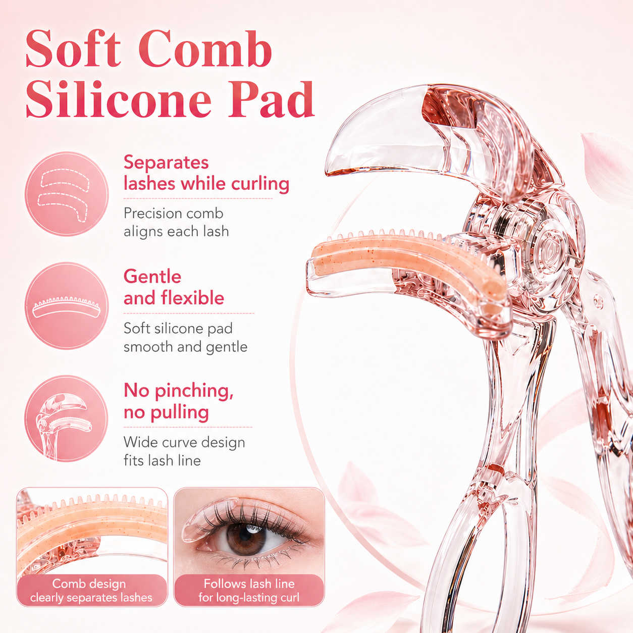 Transparent Pink Frameless Comb Eyelash Curler
