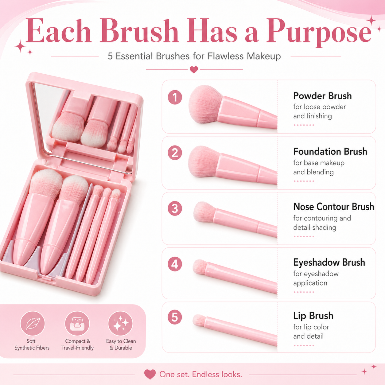 5PCS Mini Brush Set with Mirror