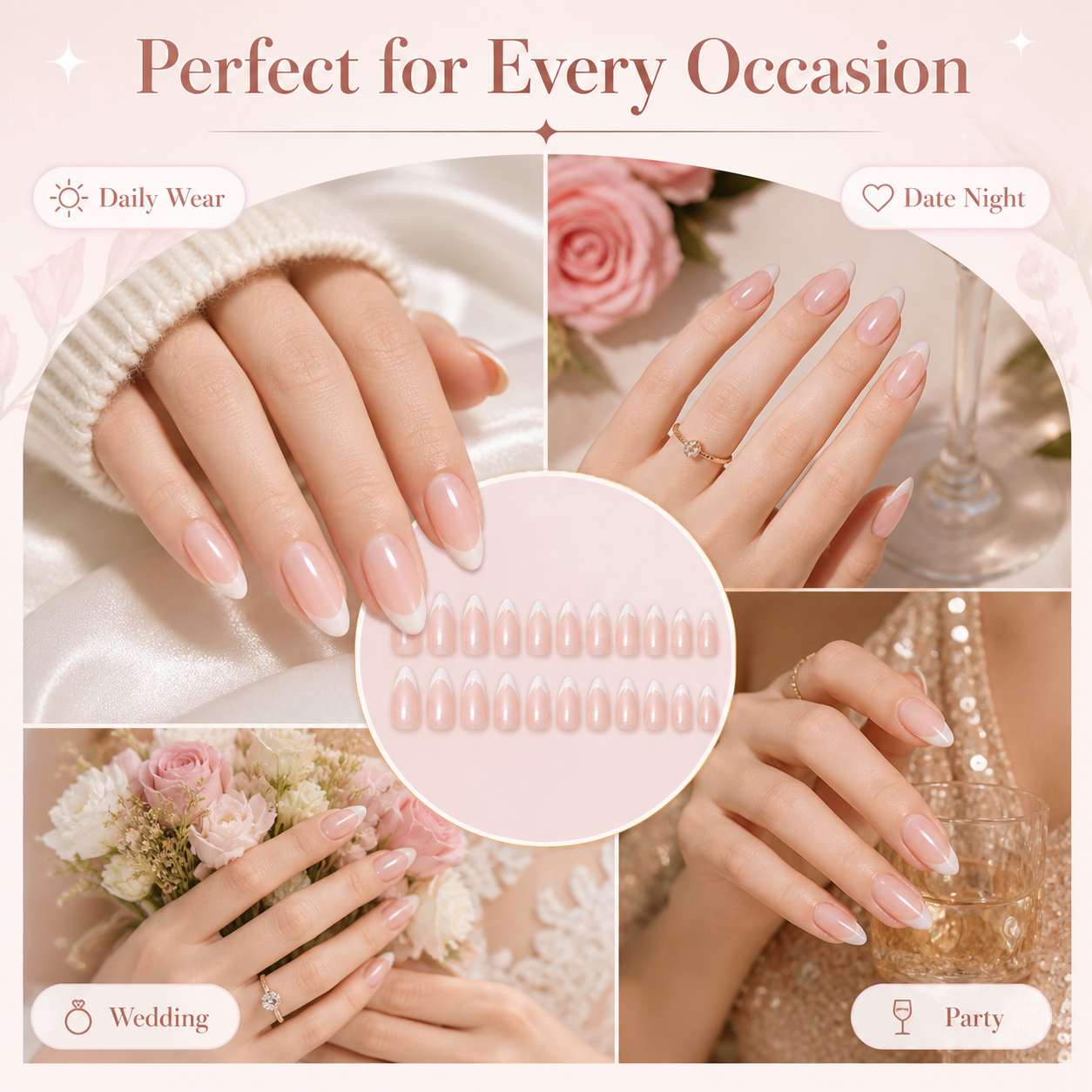 24pcs Soft Aurora French Almond Press-On Nails