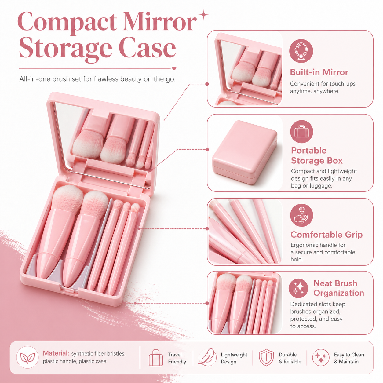 5PCS Mini Brush Set with Mirror