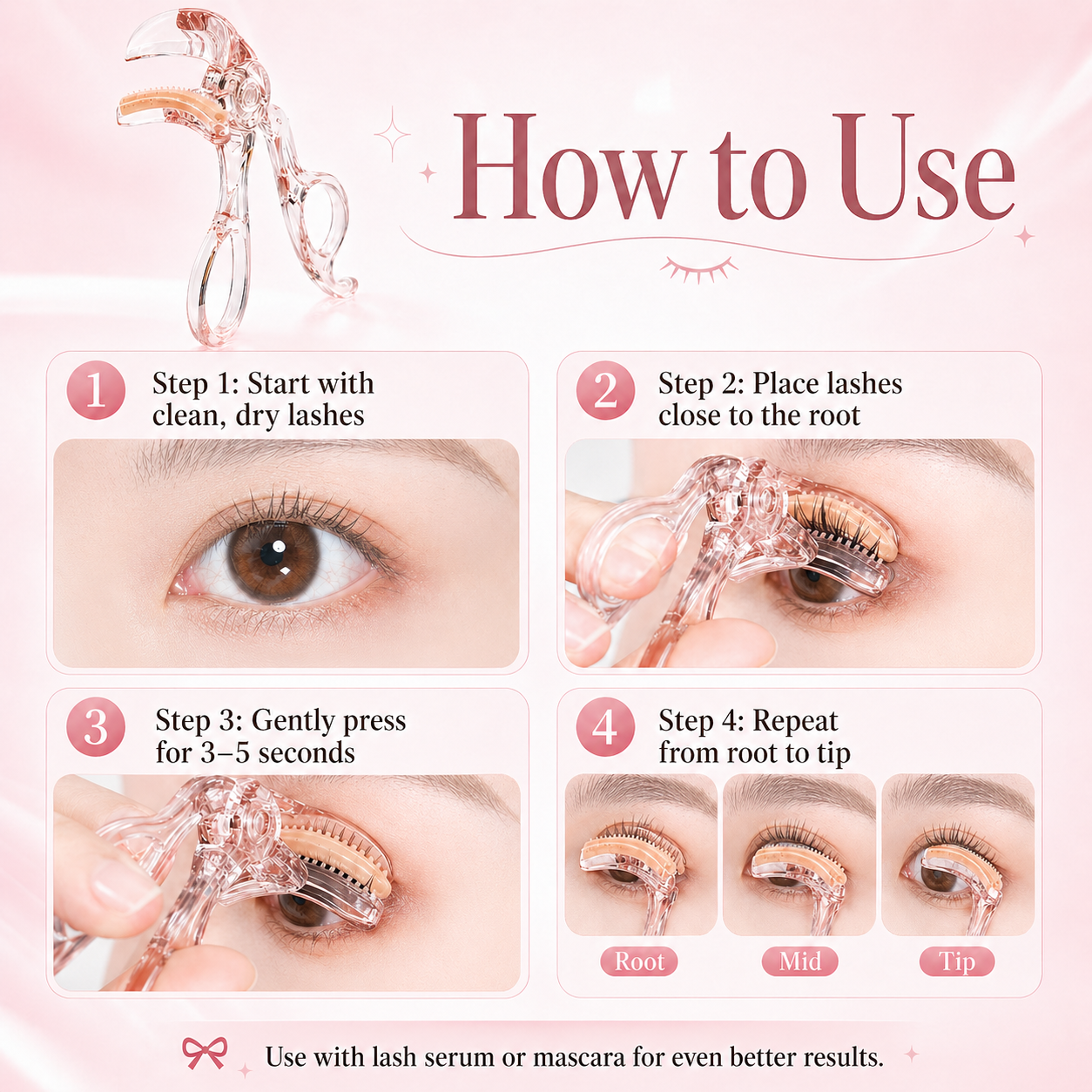 Transparent Pink Frameless Comb Eyelash Curler