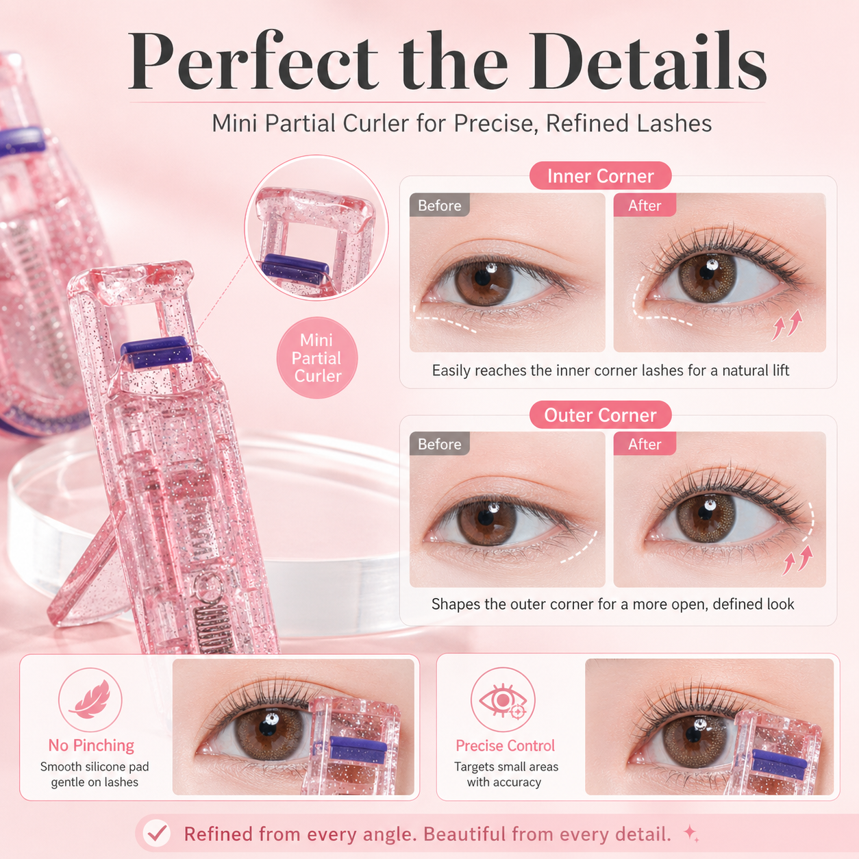 2-in-1 Glitter Pink Eyelash Curler Set