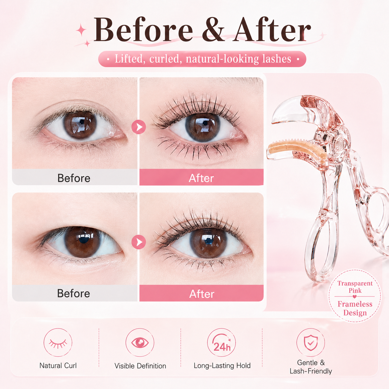 Transparent Pink Frameless Comb Eyelash Curler