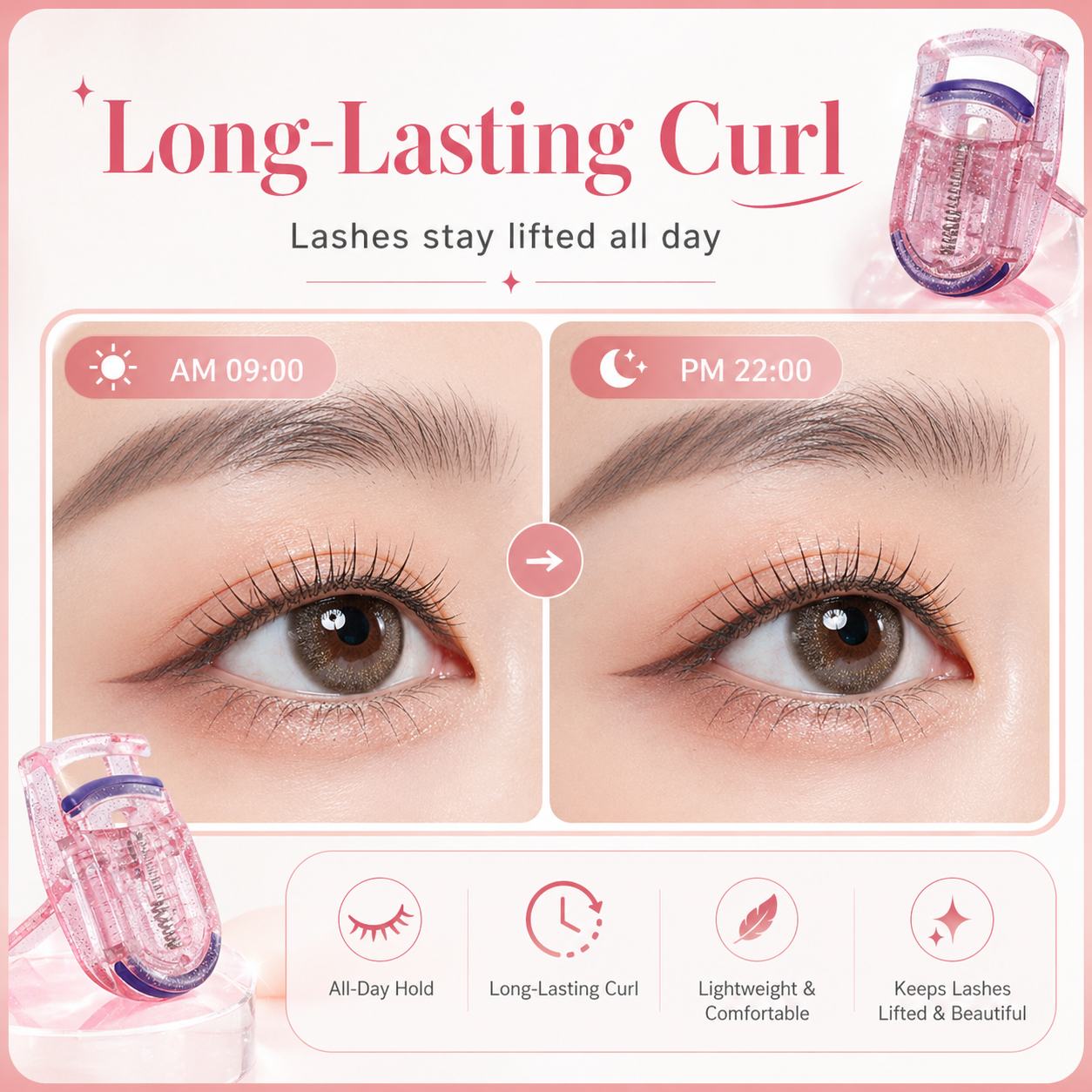 2-in-1 Glitter Pink Eyelash Curler Set
