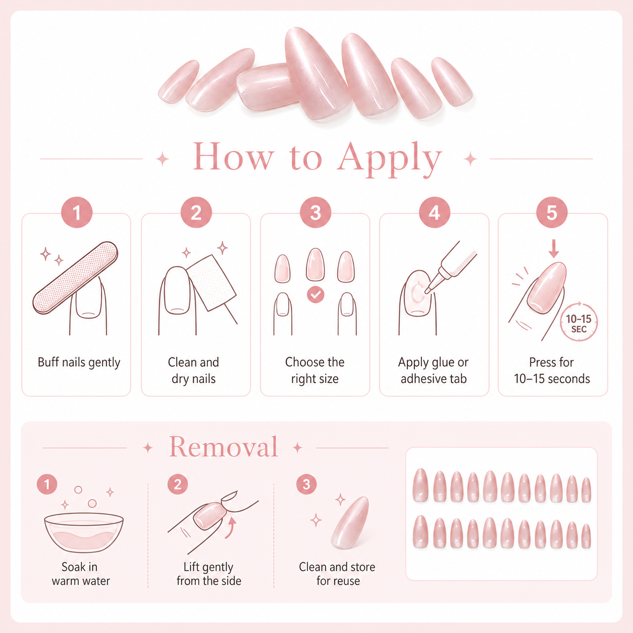30pcs Blush Pink Cat-Eye Almond Press-On Nails
