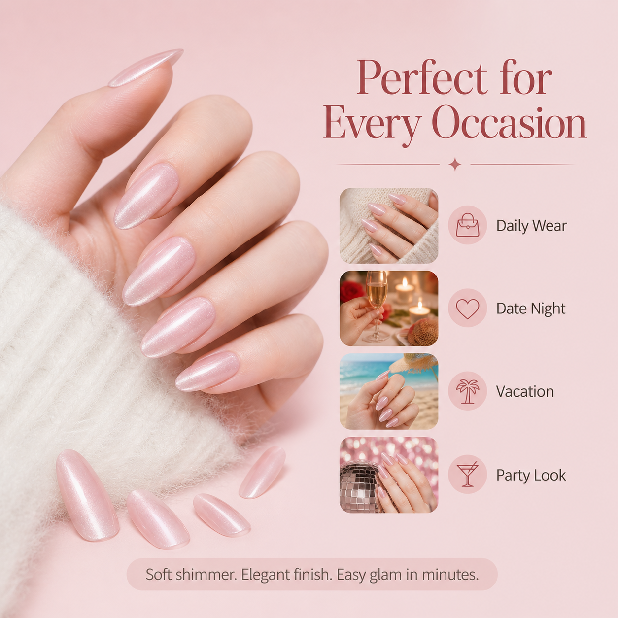 30pcs Blush Pink Cat-Eye Almond Press-On Nails