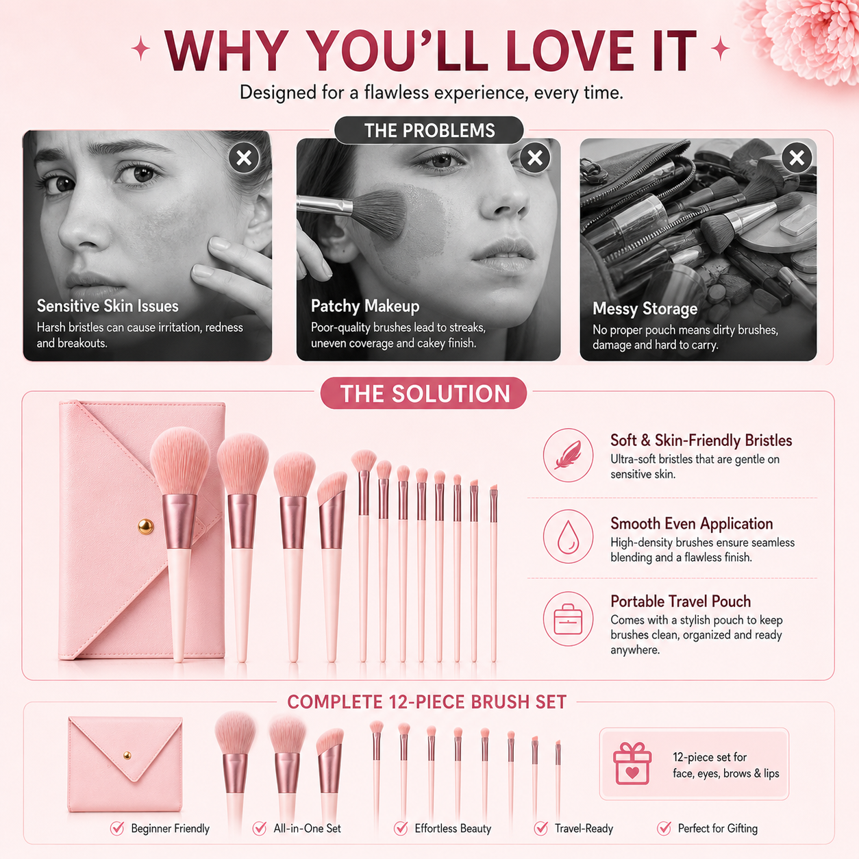12PCS Soft Bristles Makeup Brush Set