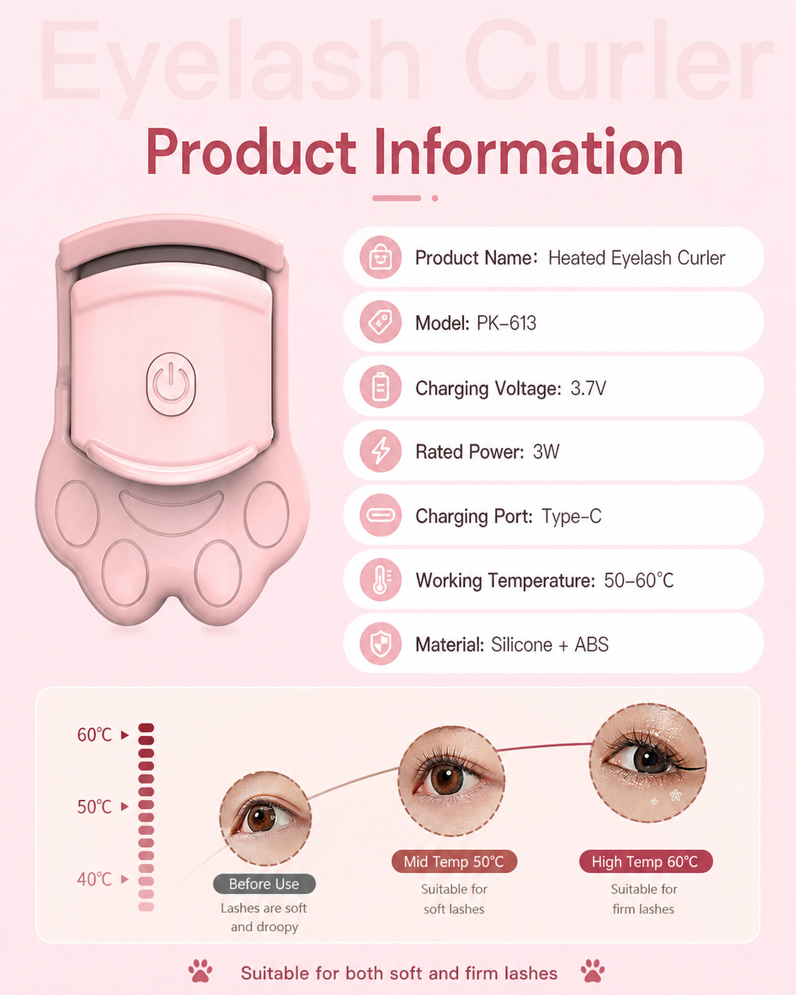 Cute Cat Paw Heated Eyelash Curler